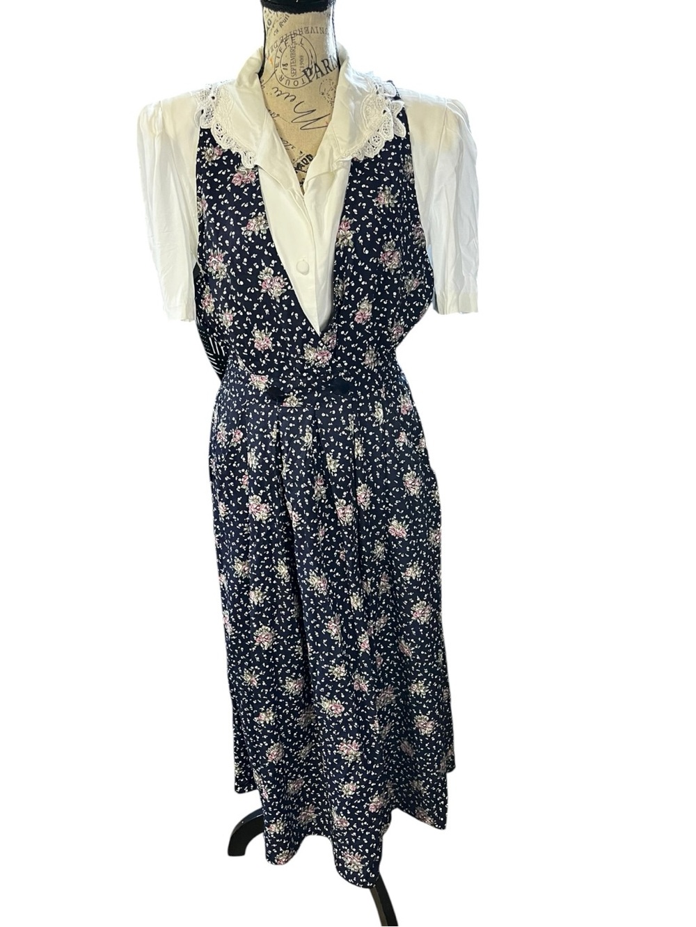 Vtg Cottagecore Floral Jumper Dress & Blouse
